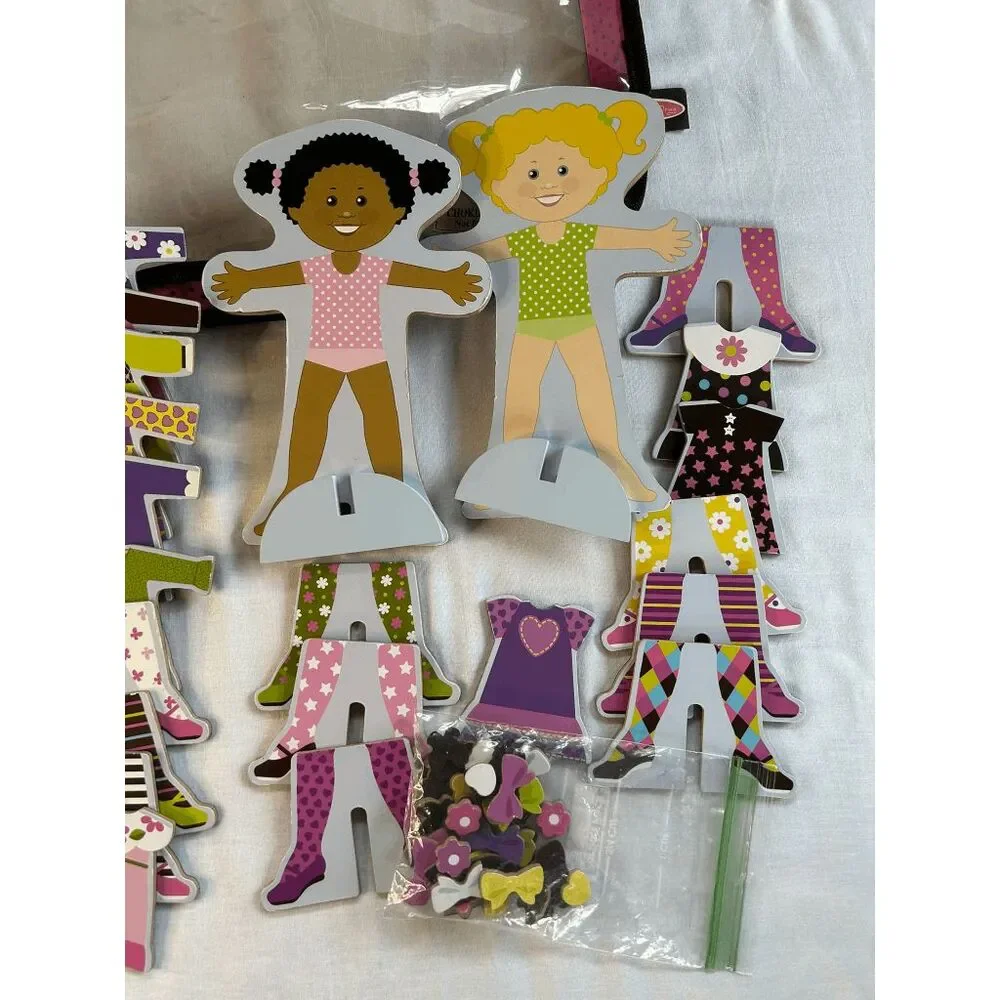 Melissa & Doug Wooden Magnetic Dress Up Dolls, With Bag, Stands, Accessories